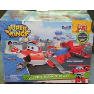 NEW Super Wings Jett's Takeoff Tower 2-in-1 Airplane Playset w/ 2" Jett Figure